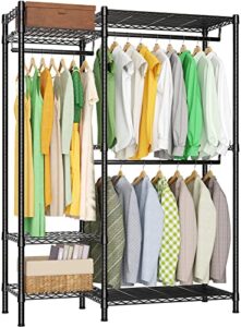 lehom g3 garment closet rack heavy duty freestanding portable wire clothing rack with shelves, adjustable, diy hanging wardrobe clothes racks for bedroom