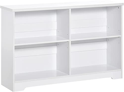 REALONE Industrial Storage Cube Wood Bookcase, 2 Tier 4 Cube Open Shelf Storage Cabinet, Multipurpose Bookshelf, Display Shelf for Office, Living Room, Bedroom, Hallway, Playroom(White)