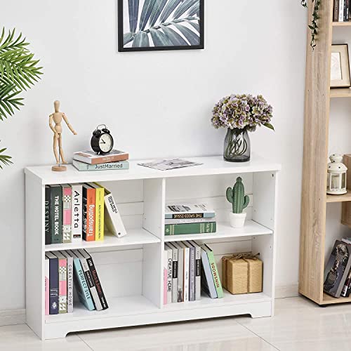 REALONE Industrial Storage Cube Wood Bookcase, 2 Tier 4 Cube Open Shelf Storage Cabinet, Multipurpose Bookshelf, Display Shelf for Office, Living Room, Bedroom, Hallway, Playroom(White)