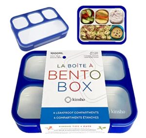 bento lunch box for kids boys adults, school lunch-box 4 leakproof compartments snack container with utensils, blue
