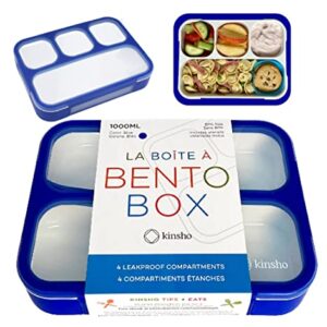 Bento Lunch Box for Kids Boys Adults, School Lunch-Box 4 Leakproof Compartments Snack Container with Utensils, Blue