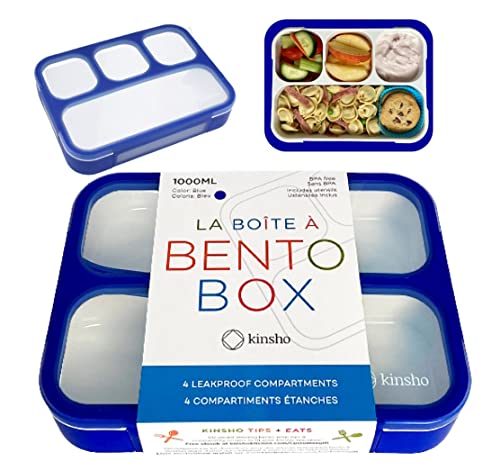 Bento Lunch Box for Kids Boys Adults, School Lunch-Box 4 Leakproof Compartments Snack Container with Utensils, Blue