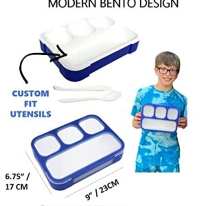 Bento Lunch Box for Kids Boys Adults, School Lunch-Box 4 Leakproof Compartments Snack Container with Utensils, Blue