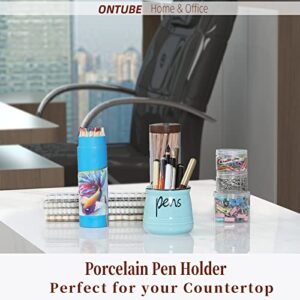 ONTUBE Porcelain Pens Holder Stand,Ceramic Pencils Holder (Turquoise)