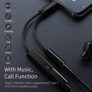 Type C to 3.5mm Headphone and Charger Adapter, 2 in 1 USB C to Aux Audio Jack Hi-Res DAC with PD 60W Fast Charging Dongle Cable Compatible with Pixel 4 3 XL, Galaxy S21 S20 S20+ Plus Note 20 (Black)