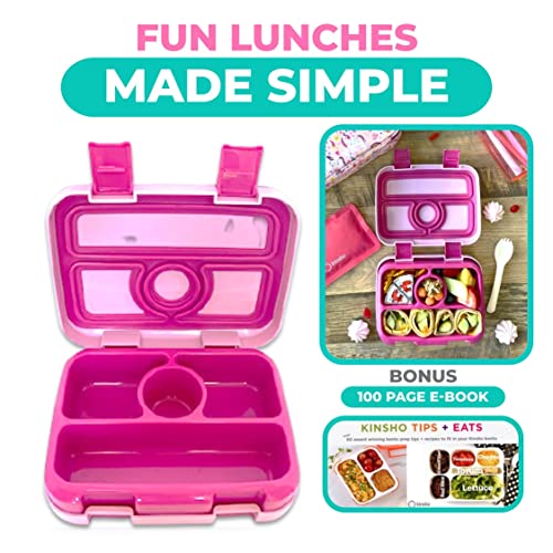 Bento Lunch Box Kids Toddlers: Leakproof Lunch Containers for Boys & Girls with 4 Compartments - School, Daycare, Pre-School, Snack Container with Lid Utensil, BPA-Free Boxes, Age 3+, Pink Unicorn
