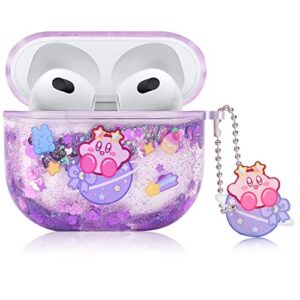 cute airpod 3 case japan cartoon anime design clear glitter liquid quciksand hard protective cover compatible with airpods 3rd generation case 2021 for women and girls