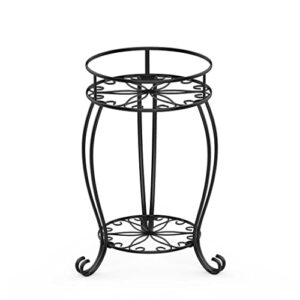 faithland plant stand, heavy duty metal planter holder indoor outdoor, 2 tier round potted supports rack, corner display shelf black