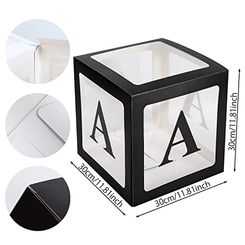 4pcs Transparent Baby Boxes,Clear Balloon Boxes Backdrop with 16 Letters,Transparent Baby Shower Blocks for Boys and Girls 1st Birthday Party, Gender Reveal Party Decorations (Black)