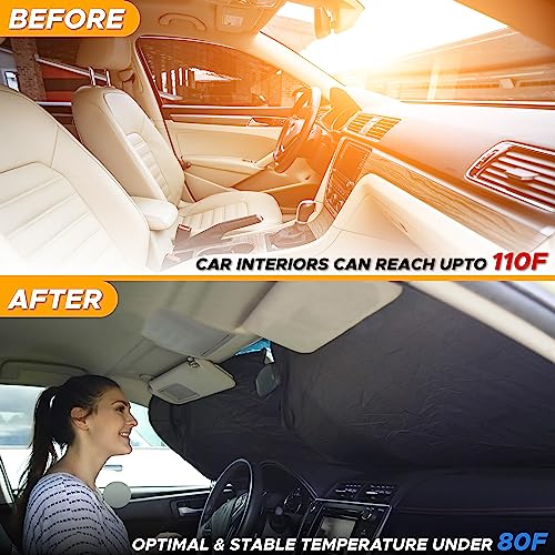 EcoNour Foldable Car Windshield Sun Shade | Sun Shade for Car Windows Blocks UV Rays and Keeps The Heat Out | Foldable Essential Car Accessory for Enhanced Comfort | Large Plus (70 x 42 inches)