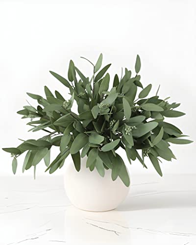 ANNIE&PANDA 3 Pack Faux Real Touch Artificial Eucalyptus Stems with Seeds 31'' Tall Fake Plants Leaves Olive Tree Branches Faux Greenery Stems for Bridal Wedding Bouquet Vase Table Centerpiece Decor