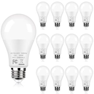 12-Pack A19 LED Light Bulbs, 100W Equivalent Bulbs, 13W 5000K Daylight White LED Bulbs with Standard E26 Medium Base, Super Bright 1500 Lumens, CRI85+, No Flicker Non-Dimmable Bulbs for Lamp