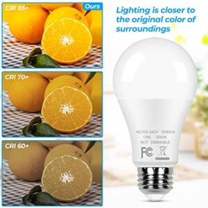 12-Pack A19 LED Light Bulbs, 100W Equivalent Bulbs, 13W 5000K Daylight White LED Bulbs with Standard E26 Medium Base, Super Bright 1500 Lumens, CRI85+, No Flicker Non-Dimmable Bulbs for Lamp