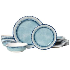 aels melamine dinnerware set of 18 pcs dinner dishes set, lightweight unbreakable for indoor and outdoor use, bpa free, dishwasher safe, light blue