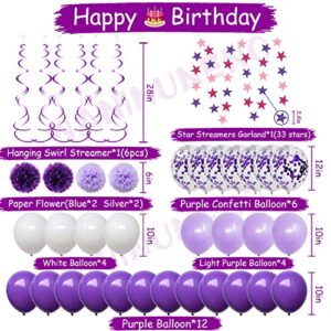 NANINUNENO 30th Birthday Decorations for Women, Purple 30 Happy Birthday Balloons Supplies Including Purple Happy Birthday Banner, Purple 30 Number Balloons, Purple Pink Star Streamers, Hanging Swirls