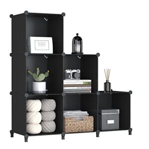 wolizom cube storage organizer, 6-cube black closet storage shelves, modular units, closet cabinet, portable diy plastic book shelf shelving for bedroom, office, living room (12"x12"x12")