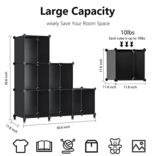 Wolizom Cube Storage Organizer, 6-Cube Black Closet Storage Shelves, Modular Units, Closet Cabinet, Portable DIY Plastic Book Shelf Shelving for Bedroom, Office, Living Room (12"X12"X12")