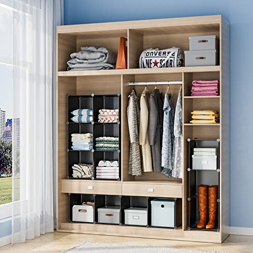 Wolizom Cube Storage Organizer, 6-Cube Black Closet Storage Shelves, Modular Units, Closet Cabinet, Portable DIY Plastic Book Shelf Shelving for Bedroom, Office, Living Room (12"X12"X12")