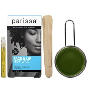 parissa no-strip face & lip hot wax kit for short & coarse hair removal at-home waxing kit on face, chin, and upper lip, blue