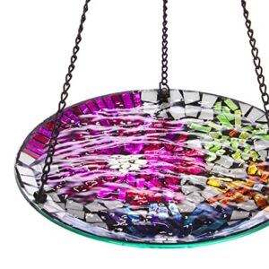 Alpine Corporation HMD214 Alpine 10" Round Glass Mosaic Floral Hanging, Multicolor Birdbath, No Size