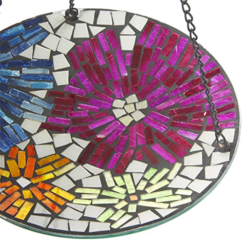 Alpine Corporation HMD214 Alpine 10" Round Glass Mosaic Floral Hanging, Multicolor Birdbath, No Size