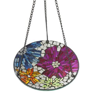 Alpine Corporation HMD214 Alpine 10" Round Glass Mosaic Floral Hanging, Multicolor Birdbath, No Size