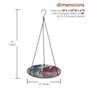 Alpine Corporation HMD214 Alpine 10" Round Glass Mosaic Floral Hanging, Multicolor Birdbath, No Size