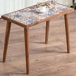 Comfyt Coffee Table, Side Table, End Table, Nightstand Nesting Table Bedside Table Accent Table Home Essentials Wood Tiled Top Rustic Table Ceramic Tiles Mexican Tile Table