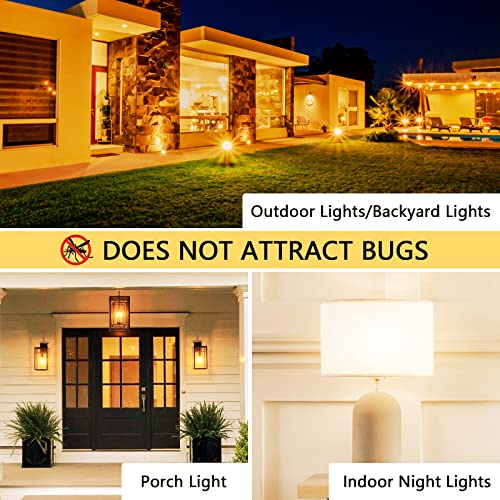 MASSLAX 4 Pack Amber Yellow LED Bug Light Bulbs Outdoor,Dimmable 9W Replace to 100W Bug Lights, E26 Base LED Bug Lights for Outside Porch Light, Decorative Lighting Bulbs, Bedroom Night Light Bulb