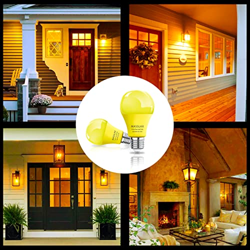 MASSLAX 4 Pack Amber Yellow LED Bug Light Bulbs Outdoor,Dimmable 9W Replace to 100W Bug Lights, E26 Base LED Bug Lights for Outside Porch Light, Decorative Lighting Bulbs, Bedroom Night Light Bulb