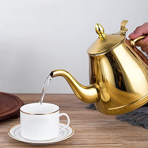 Gooseneck Kettle Stainless Steel Tea Kettle Teapot Water Boiling Kettle Coffee Beverage Pitcher Water Jug for Stovetop Gold 1. 5L
