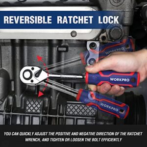 WORKPRO 3-Piece Ratchet Set, 1/4", 3/8", 1/2" Quick-Release Reversible 72-Tooth Drive Socket Wrench