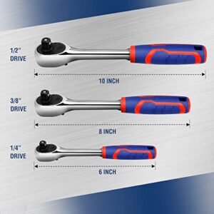 WORKPRO 3-Piece Ratchet Set, 1/4", 3/8", 1/2" Quick-Release Reversible 72-Tooth Drive Socket Wrench