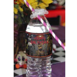 20 Fnaf Water Bottle Labels Girl Stickers Birthday Party Supplies for Boys Girls, 1 Pattern,Black