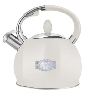 rettberg tea kettle for stovetop whistling tea kettles retro black stainless steel teapots, 2.64 quart (cream)