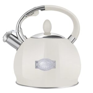 RETTBERG Tea Kettle for Stovetop Whistling Tea Kettles Retro Black Stainless Steel Teapots, 2.64 Quart (Cream)