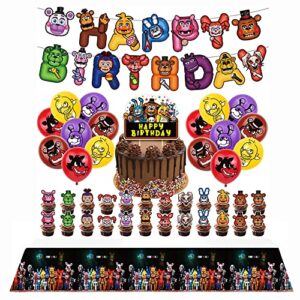birthday party supplies,five nights at freddy includes banner, tablecloth, cake topper - 24 cupcake toppers - 20 balloons