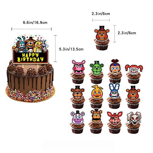 Birthday Party Supplies,Five Nights at Freddy Includes Banner, Tablecloth, Cake Topper - 24 Cupcake Toppers - 20 Balloons