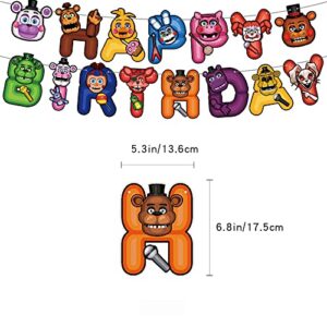 Birthday Party Supplies,Five Nights at Freddy Includes Banner, Tablecloth, Cake Topper - 24 Cupcake Toppers - 20 Balloons