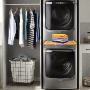 HHXRISE 24 inch Stacking Kit for Washer and Dryer, Saving Space and fixed connection frame for washing and drying machines,with pull-out laundry basket, including ratchet rope.