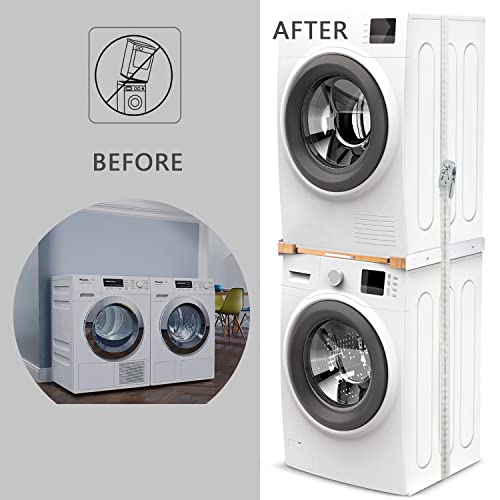 HHXRISE 24 inch Stacking Kit for Washer and Dryer, Saving Space and fixed connection frame for washing and drying machines,with pull-out laundry basket, including ratchet rope.