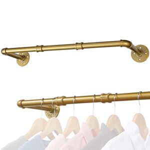 industrial pipe gold clothing rack, 30 inch wall mounted golden clothes rack, industrial pipe clothes hanger rack, iron golden pipe clothes hanging bar, heavy duty metal rod for retail display laundry