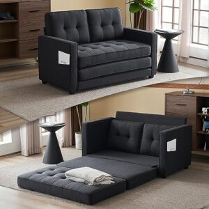 vingli upgraded loveseat sleeper, 53.5" w 83" l convertible sofa bed couch futon couches for living room, folding couch bed for small spaces, fold out floor gaming sofa bed for basement, black