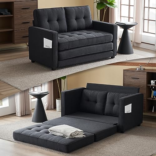 VINGLI Upgraded Loveseat Sleeper, 53.5" W 83" L Convertible Sofa Bed Couch Futon Couches for Living Room, Folding Couch Bed for Small Spaces, Fold Out Floor Gaming Sofa Bed for Basement, Black