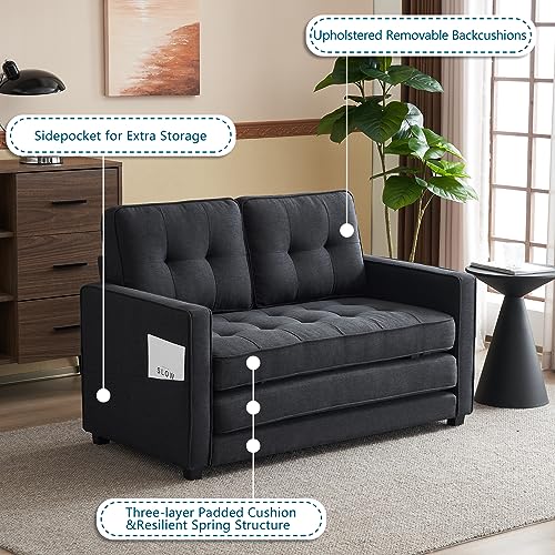 VINGLI Upgraded Loveseat Sleeper, 53.5" W 83" L Convertible Sofa Bed Couch Futon Couches for Living Room, Folding Couch Bed for Small Spaces, Fold Out Floor Gaming Sofa Bed for Basement, Black