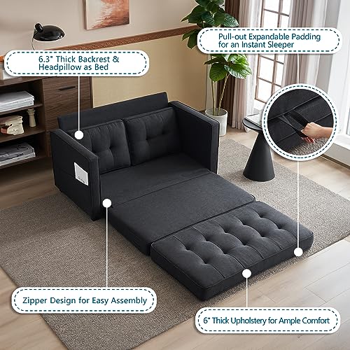 VINGLI Upgraded Loveseat Sleeper, 53.5" W 83" L Convertible Sofa Bed Couch Futon Couches for Living Room, Folding Couch Bed for Small Spaces, Fold Out Floor Gaming Sofa Bed for Basement, Black