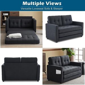 VINGLI Upgraded Loveseat Sleeper, 53.5" W 83" L Convertible Sofa Bed Couch Futon Couches for Living Room, Folding Couch Bed for Small Spaces, Fold Out Floor Gaming Sofa Bed for Basement, Black