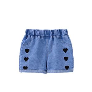 qinciao baby toddler girls roll hem denim shorts elastic waist embroidery bottoms jeans hot pants heart 18-24 months