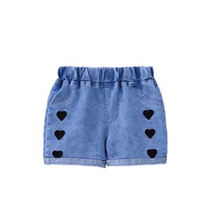 Venjoe Baby Girls Partten Embroidery Denim Shorty Shorts Summer Elastic Waist Bottoms Hot Pants Heart 2-3 Years