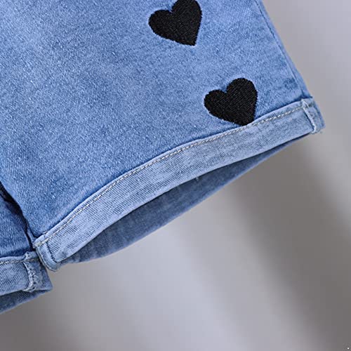 Venjoe Baby Girls Partten Embroidery Denim Shorty Shorts Summer Elastic Waist Bottoms Hot Pants Heart 2-3 Years